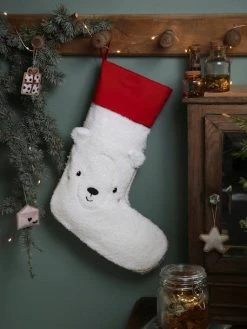 Chaussette De Noël Ours En Bouclette Personnalisable Blanc - Vertbaudet