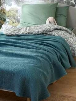 Couvre-lit Nid D'abeille Gaufrette Bleu Vert - Vertbaudet -Boutique Vertbaudet couvre lit nid dabeille gaufrette 2