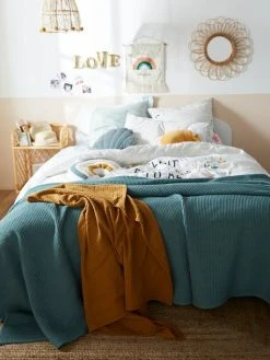 Couvre-lit Nid D'abeille Gaufrette Bleu Vert - Vertbaudet -Boutique Vertbaudet couvre lit nid dabeille gaufrette 3