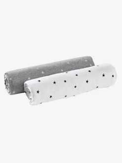 Lot De 2 Draps-housses Bébé En Jersey Extensible Imprimé étoiles Gris Chiné/blanc - Vertbaudet -Boutique Vertbaudet lot de 2 draps housses bebe en jersey extensible imprime etoiles 1